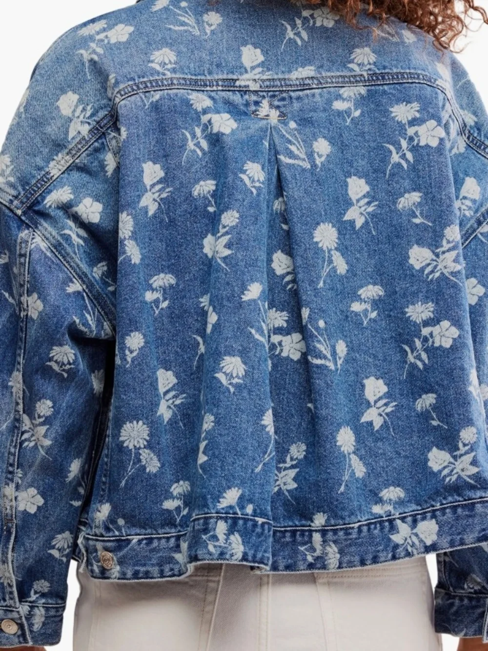 Free People Opal Floral Daisy Patterned  Swing Denim Jacket In Sky Blue - M - Picture 4 of 10